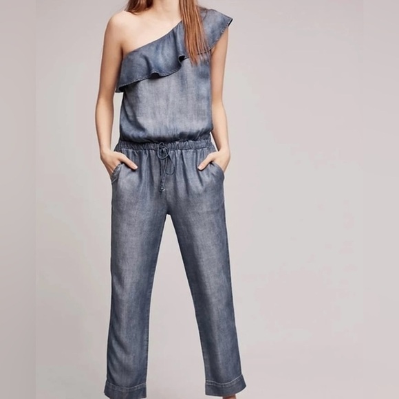 cloth & stone Pants - Cloth & Stone Blue One-Shoulder Jumpsuit